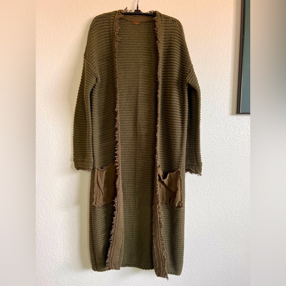 Free People Woodstock Moss Green Cardigan Duster Sweater Size M